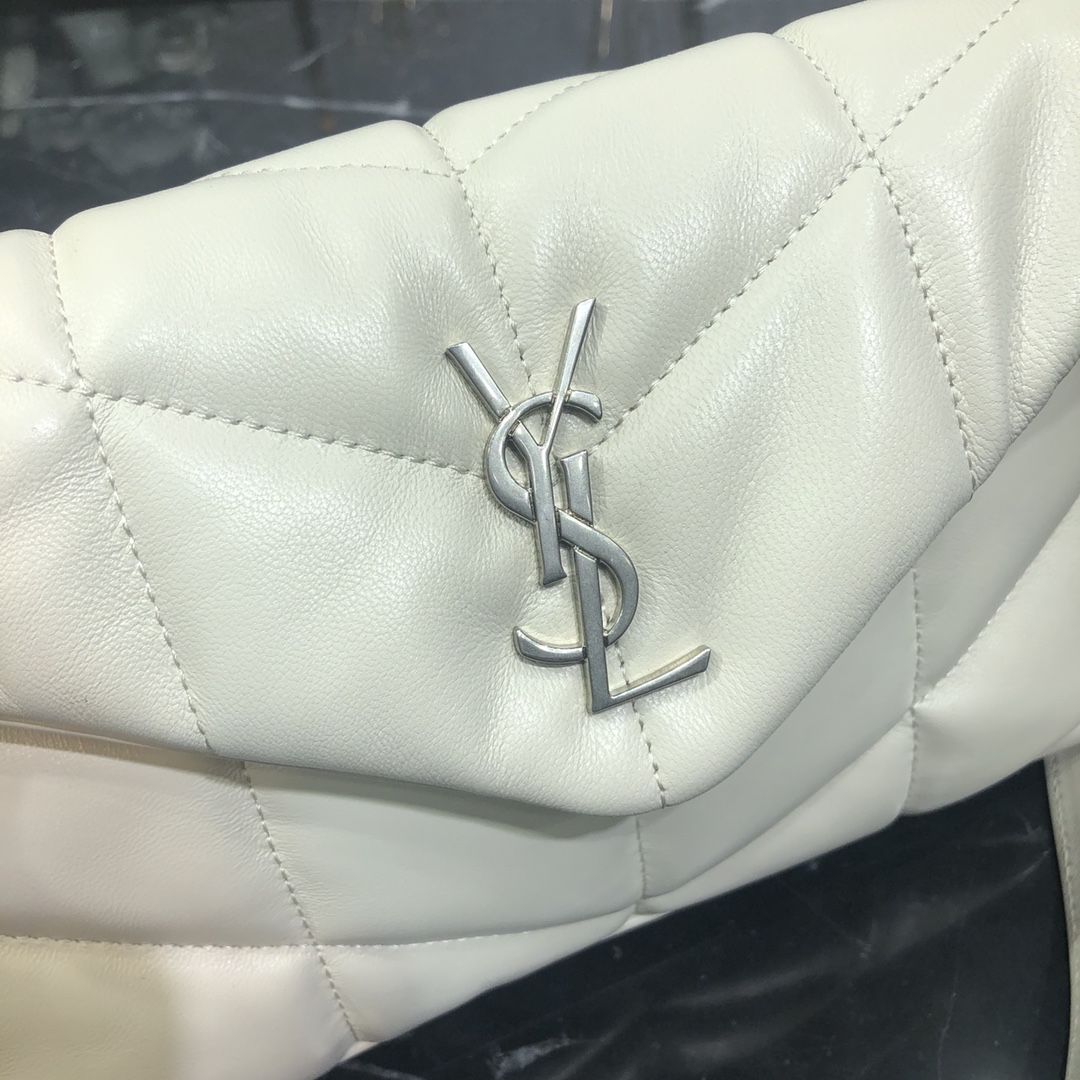 Saint Laurent Loulou Puffer Toy Lambskin Shoulder Bag Handbag White 759337 Silver